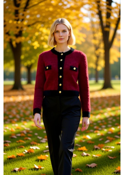 Kadın Crop Sakal Tüylü Iplik Detaylı Ceket Görünümlü Triko Hırka Modern ve Konforlu Stil Şık