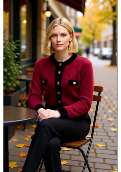 Kadın Crop Sakal Tüylü Iplik Detaylı Ceket Görünümlü Triko Hırka Modern ve Konforlu Stil Şık fiyatları