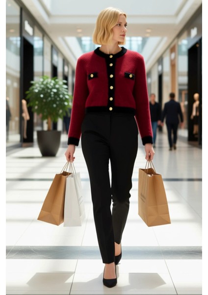 Kadın Crop Sakal Tüylü Iplik Detaylı Ceket Görünümlü Triko Hırka Modern ve Konforlu Stil Şık modelleri