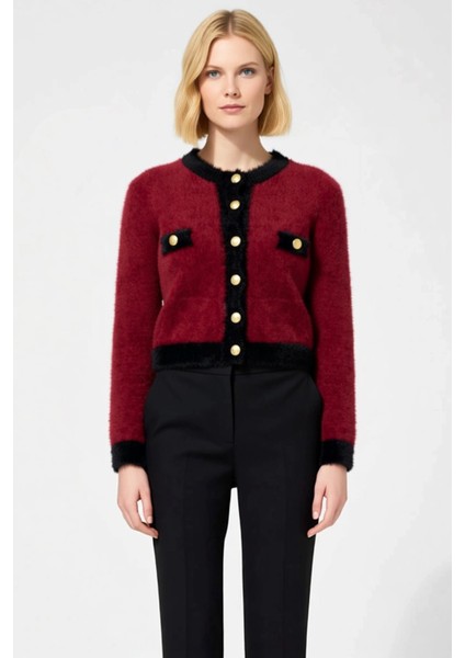 Kadın Crop Sakal Tüylü Iplik Detaylı Ceket Görünümlü Triko Hırka Modern ve Konforlu Stil Şık fırsatları