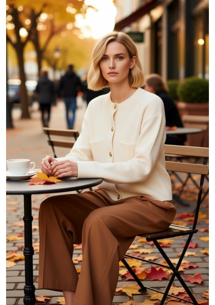 Kadın Düğme Detaylı Triko Hırka Ceket Görünümünde Rahat Kalıp Uzun Kollu Şık ve Konforlu Tasarım fiyatları