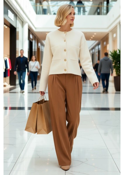 Kadın Düğme Detaylı Triko Hırka Ceket Görünümünde Rahat Kalıp Uzun Kollu Şık ve Konforlu Tasarım modelleri