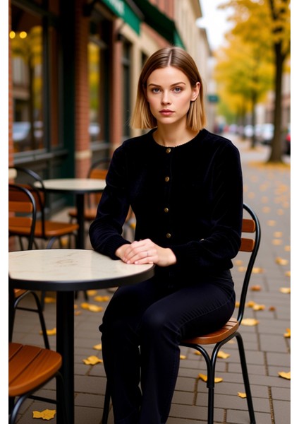 Kadın Premium Iplik Crop Triko Hırka Cep Detaylı Düğmeli Uzun Kollu Bisiklet Yaka Casual Şıklık fiyatları