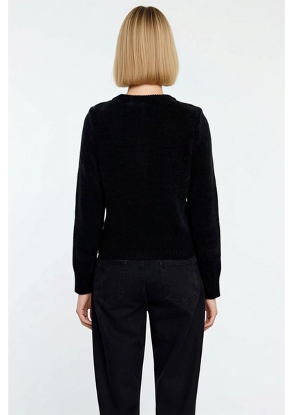 Kadın Premium Iplik Crop Triko Hırka Cep Detaylı Düğmeli Uzun Kollu Bisiklet Yaka Casual Şıklık indirimleri