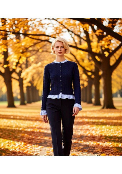 Kadın Saç Örgü Detaylı Düğmeli Triko Hırka Katmanlı Şık Görünüm Sunan Örme Kazak Dayanıklı