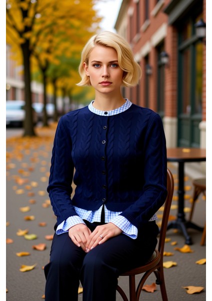 Kadın Saç Örgü Detaylı Düğmeli Triko Hırka Katmanlı Şık Görünüm Sunan Örme Kazak Dayanıklı fiyatları