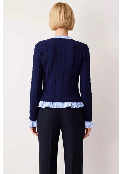 Kadın Saç Örgü Detaylı Düğmeli Triko Hırka Katmanlı Şık Görünüm Sunan Örme Kazak Dayanıklı indirimleri