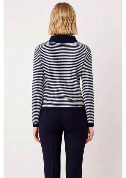 Kadın Çizgili Polo Yaka Düğmeli Örme Hırka Günlük Stilinize Dokunuş Katın Konforlu ve Şık Bir indirimleri