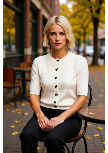 Özel Dokulu Premium Iplik Saç Örgü Desenli Şık Kurdele Düğmeli Kısa Kesim Triko Hırka Kadın fiyatları