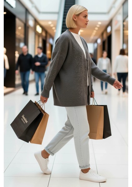 Kadın Düğmeli V Yaka Yumuşak Triko Hırka Rahat Kesim Uzun Kollu Kışlık Giyim ve Konforu Şık modelleri