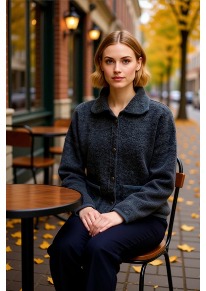 Kadın Oversize Kalıp Polo Yaka Düşük Kol Uzun Kollu Buklet Triko Hırka Rahat ve Şık Bir Görünüm fiyatları