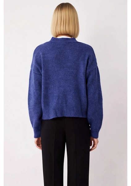 Kadın Oversize Crop V Yaka Düşük Kol Nakışlı Triko Hırka Portakal Dilimi Desenli Yumuşak Dokulu indirimleri