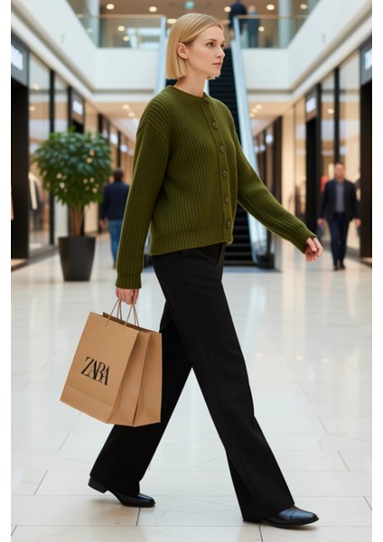 Kadın Yumuşak Dokulu Rahat Kesim Bisiklet Yaka Düz Desen Uzun Kollu Triko Hırka Fonksiyonel modelleri