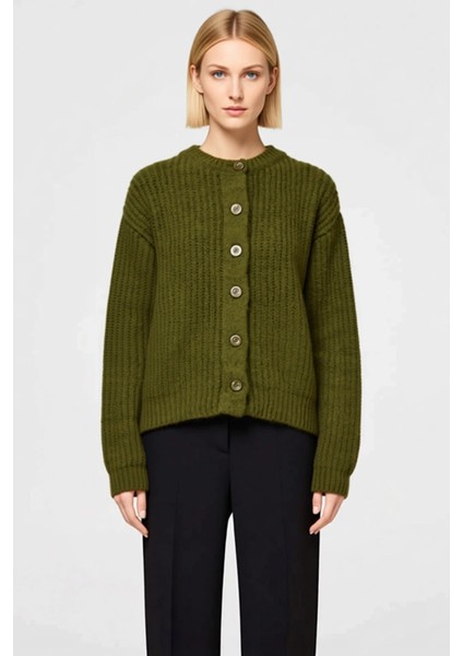 Kadın Yumuşak Dokulu Rahat Kesim Bisiklet Yaka Düz Desen Uzun Kollu Triko Hırka Fonksiyonel fırsatları