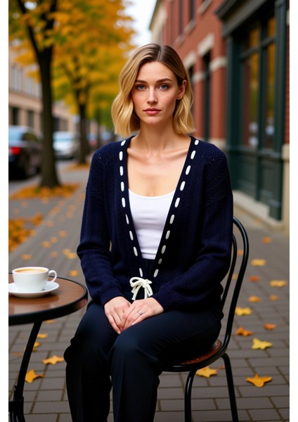 Kadın Pamuk Akrilik Karışımlı Triko Hırka Bağlamalı Ön Detaylı Uzun Kollu Günlük Şıklık ve Konfor fiyatları