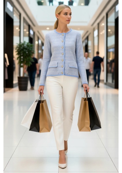 Kadın Tüvit Dokulu Düğmeli Triko Hırka Klasik Şıklık ve Sunan Uzun Kollu Tasarım Dayanıklı modelleri