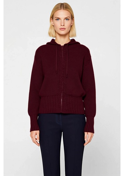 Kadın Regular Fit Kapüşonlu Fermuarlı Uzun Kollu Yumuşak Dokulu Fitilli Triko Hırka Kışlık Stil fırsatları