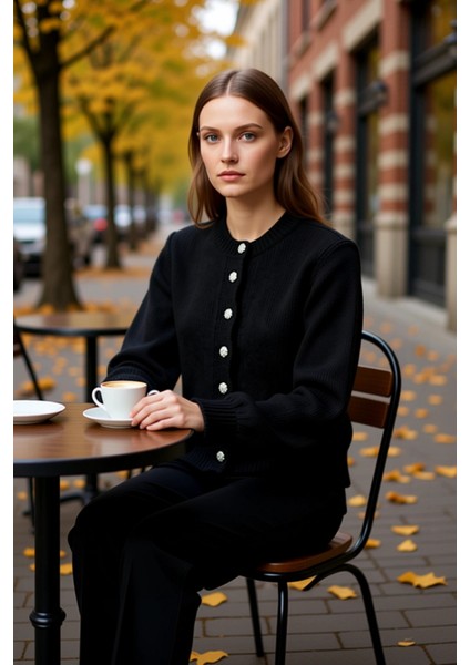 Kadın Yumuşak Dokulu Mücevher Düğmeli Crop Triko Hırka Günlük Şıklık ve Konfor Sunan Zarif Bir Seçim fiyatları