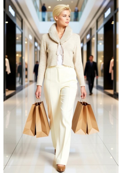 Kadın Suni Kürk Yakalı Bağlama Detaylı Fitted Crop Triko Hırka Şık ve Rahat Kombinler Spor modelleri