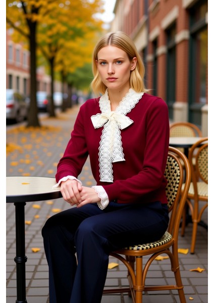 Kadın Dantel Detaylı Bağlamalı Yaka Crop Kesim Triko Hırka Günlük ve Özel Anlar Şık Bir Dokunuş fiyatları