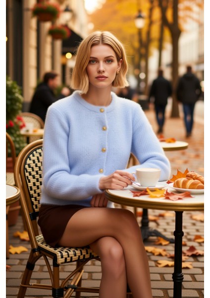 Kadın Dokulu Yumoş Iplik Bisiklet Yaka Uzun Kollu Crop Kesim Triko Hırka Günlük Şıklık ve Konfor fiyatları