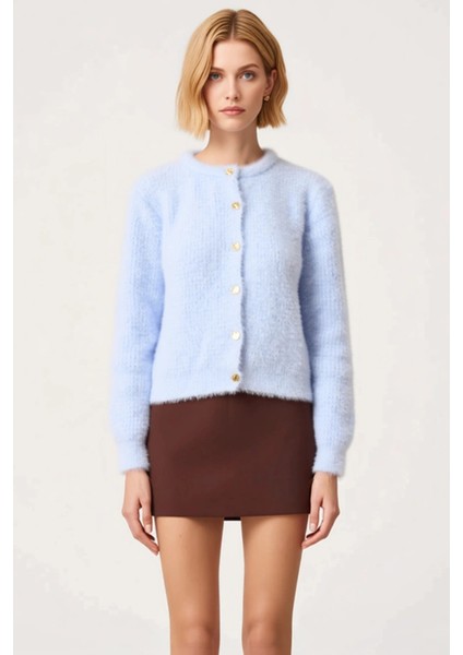 Kadın Dokulu Yumoş Iplik Bisiklet Yaka Uzun Kollu Crop Kesim Triko Hırka Günlük Şıklık ve Konfor fırsatları