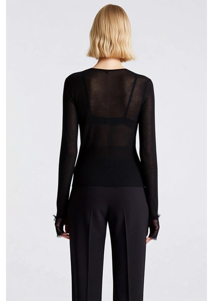 Kadın Dantel Işlemeli V Yaka Fitted Triko Hırka Uzun Kollu Zarif ve Modern Bir Dokunuş Şık indirimleri