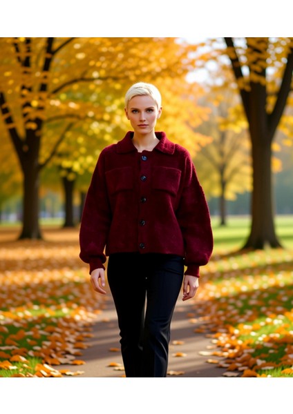 Kadın Yumuşak Dokulu Oversize Triko Hırka Mont Görünümlü Şıklık ve Sunan Tasarım Dayanıklı
