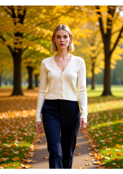 Kadın Crop Düğme Detaylı Yumuşak Dokulu V Yaka Yünlü Triko Hırka Rahat