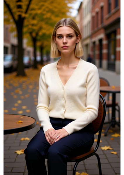 Kadın Crop Düğme Detaylı Yumuşak Dokulu V Yaka Yünlü Triko Hırka Rahat fiyatları