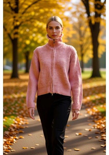 Kadın Geniş Kalıp Fermuarlı Triko Hırka Günlük Stilinizi Tamamlayan Yumuşak Dokunuş ve Konfor