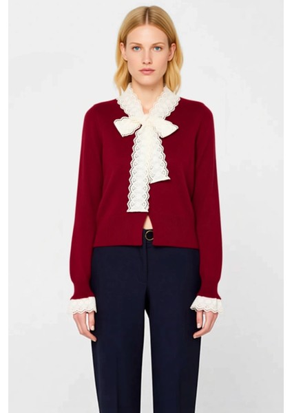 Kadın Dantel Detaylı Bağlamalı Yaka Crop Kesim Triko Hırka Günlük ve Özel Anlar Şık Bir Dokunuş fırsatları