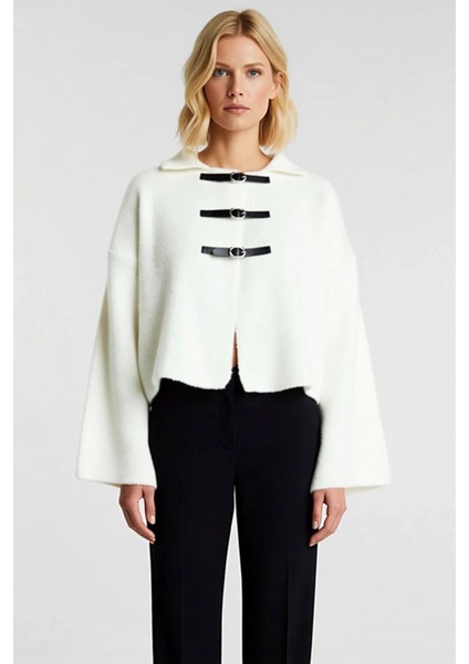 Kadın Polo Yaka Toka Detaylı Düşük Kol Yumuşak Dokulu Triko Hırka Ceket ve Modern Konforu Şık fırsatları