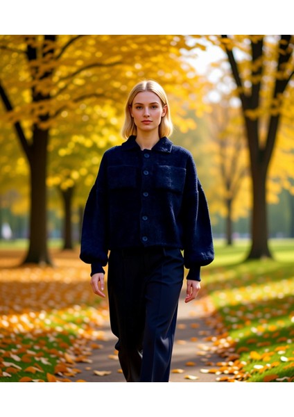 Kadın Yumuşak Dokulu Oversize Triko Hırka Mont Görünümlü Şıklık ve Sunan Tasarım Dayanıklı