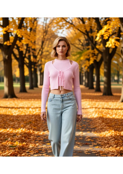 Kadın V Yaka Crop Triko Hırka ve Bluz Takımı Fonksiyonel Dayanıklı Kaliteli Konforlu Rahat