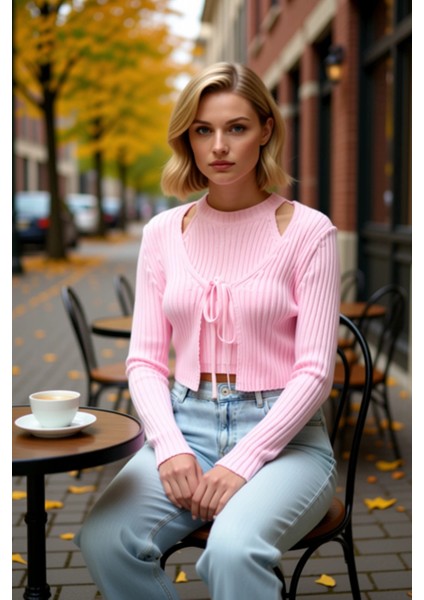 Kadın V Yaka Crop Triko Hırka ve Bluz Takımı Fonksiyonel Dayanıklı Kaliteli Konforlu Rahat fiyatları