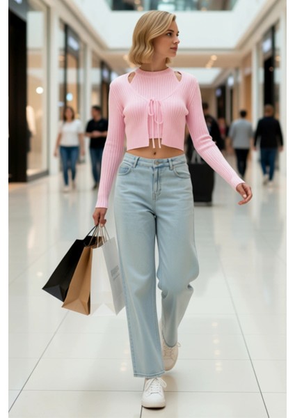 Kadın V Yaka Crop Triko Hırka ve Bluz Takımı Fonksiyonel Dayanıklı Kaliteli Konforlu Rahat modelleri