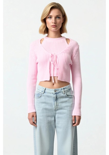 Kadın V Yaka Crop Triko Hırka ve Bluz Takımı Fonksiyonel Dayanıklı Kaliteli Konforlu Rahat fırsatları