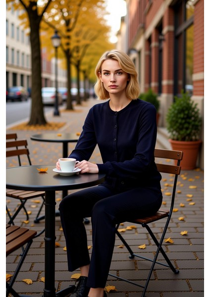 Kadın Regular Fit Bisiklet Yaka Düğmeli Triko Hırka Uzun Kollu Basic Kesim Konforlu Günlük Stil fiyatları