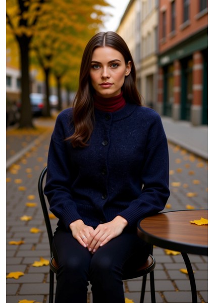 Kadın Alpaka Karışımlı Triko Hırka Düşük Kol Bisiklet Yaka Düğmeli Rahat Kesim Kışlık Şıklık Günlük fiyatları