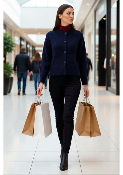 Kadın Alpaka Karışımlı Triko Hırka Düşük Kol Bisiklet Yaka Düğmeli Rahat Kesim Kışlık Şıklık Günlük modelleri