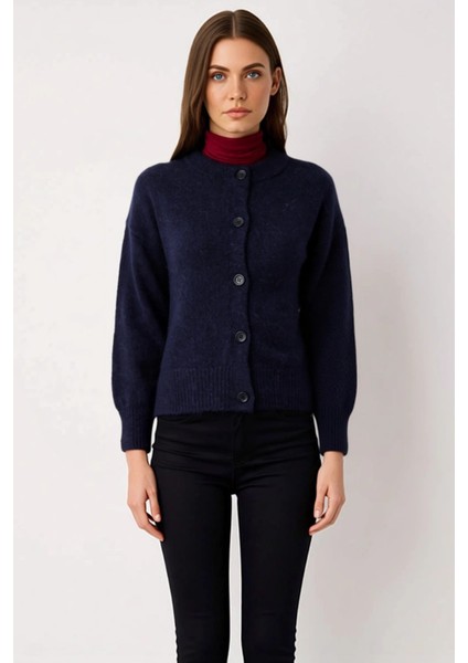 Kadın Alpaka Karışımlı Triko Hırka Düşük Kol Bisiklet Yaka Düğmeli Rahat Kesim Kışlık Şıklık Günlük fırsatları