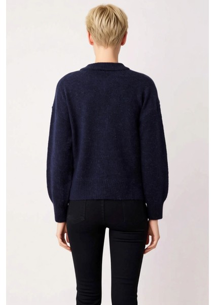 Kadın Alpaka Karışımlı Triko Hırka Düşük Kol Bisiklet Yaka Düğmeli Rahat Kesim Kışlık Şıklık Günlük indirimleri