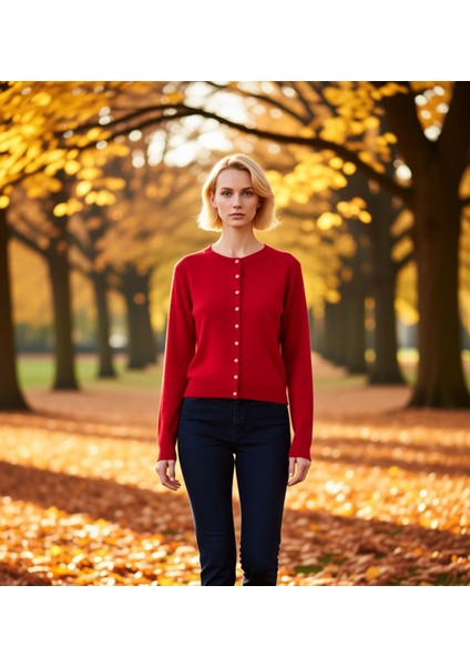 Kadın Giyim Koleksiyonu Düğme Detaylı Uzun Kollu Triko Hırka Günlük Tamamlayan Bir Parça Şık