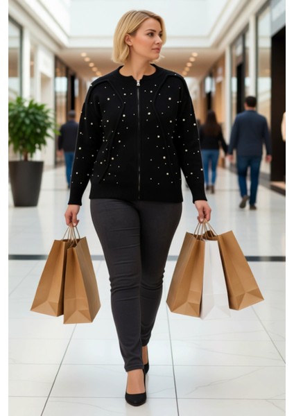 Kadın Incili Fermuarlı Triko Ceket Görünümlü Hırka Şık ve Rahat Günlük Kombinlerin Tamamlayıcısı modelleri