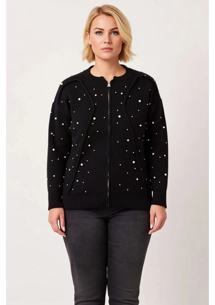 Kadın Incili Fermuarlı Triko Ceket Görünümlü Hırka Şık ve Rahat Günlük Kombinlerin Tamamlayıcısı fırsatları