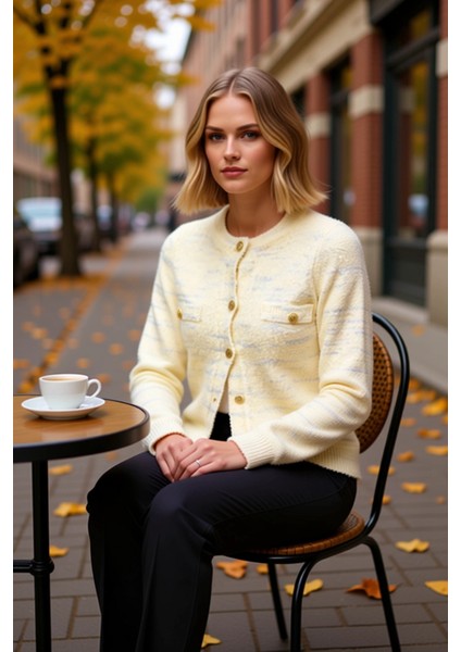 Kadın Bukle Dokulu Örgü Hırka Altın Düğmeli Klasik Kesim Günlük Şıklık Kombinleri Zamansız Bir Seçim fiyatları