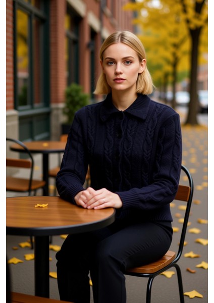 Kadın Saç Örgülü Yumuşak Dokulu Polo Yaka Düşük Kol Rahat Kesim Triko Hırka Günlük Şıklık ve Konfor fiyatları