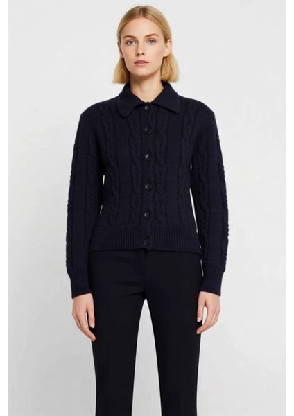 Kadın Saç Örgülü Yumuşak Dokulu Polo Yaka Düşük Kol Rahat Kesim Triko Hırka Günlük Şıklık ve Konfor fırsatları