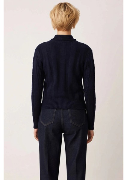 Kadın Saç Örgülü Yumuşak Dokulu Polo Yaka Düşük Kol Rahat Kesim Triko Hırka Günlük Şıklık ve Konfor indirimleri